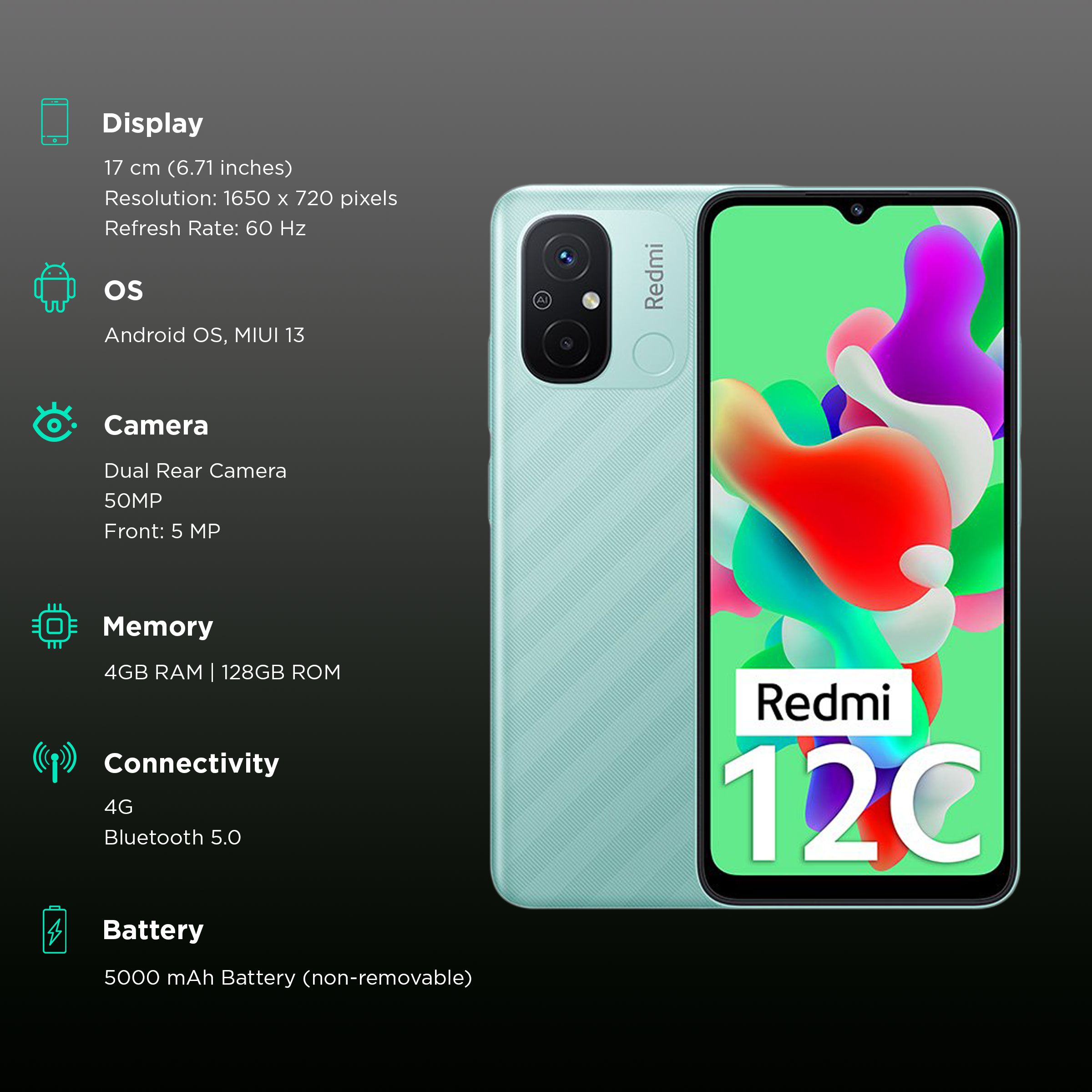 Buy Redmi 12C (4GB RAM, 128GB, Mint Green) Online - Croma